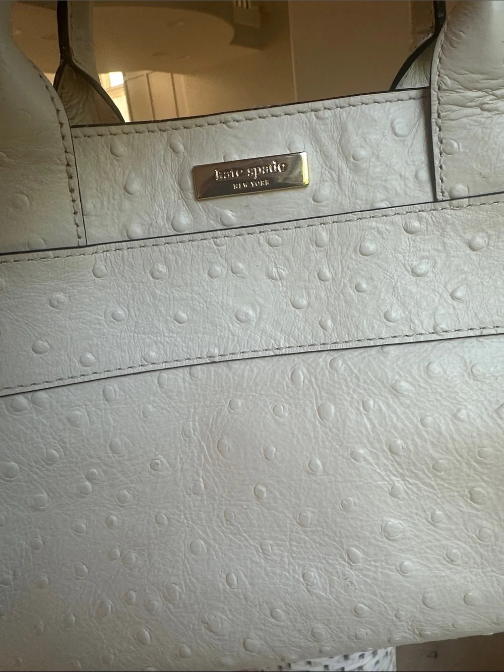 kate spade Cream Ostrich-Embossed Leather Satchel with Removable Strap - Picture 7 of 11